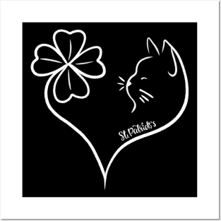 St Patrick's clover cat Posters and Art